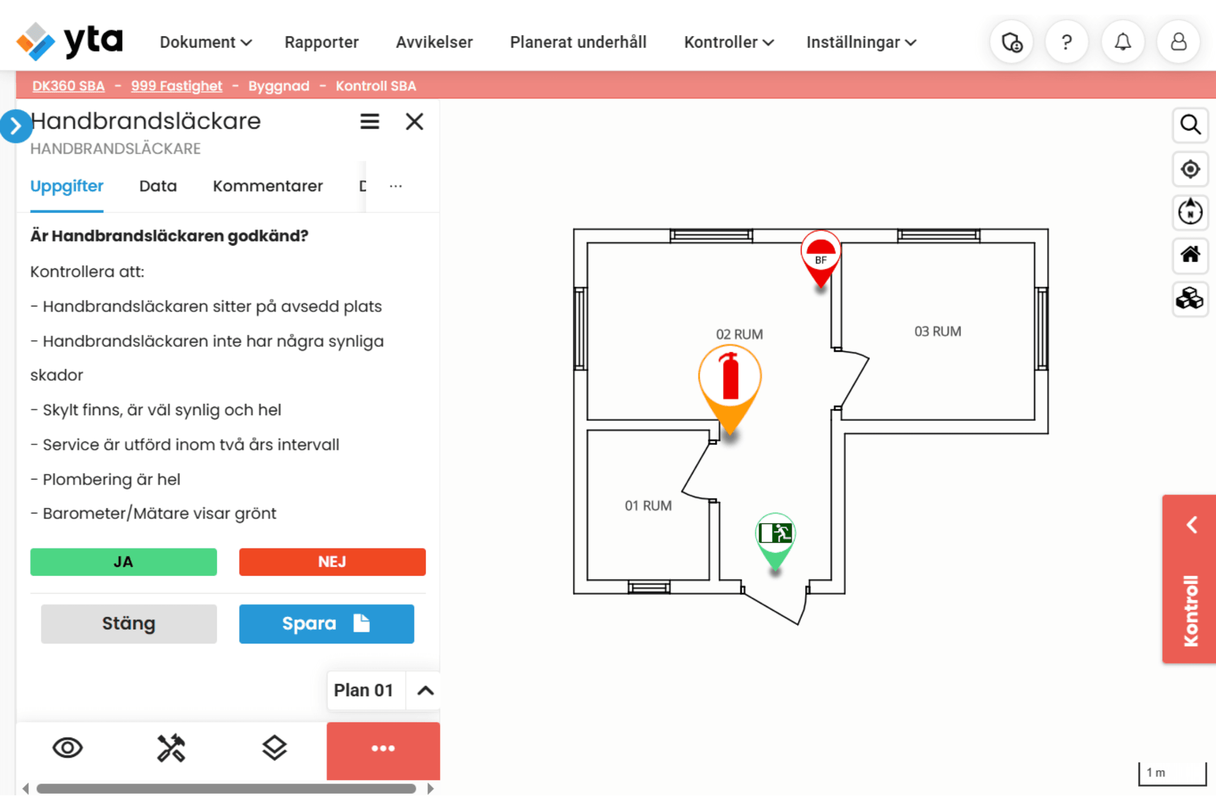Digital uppföljning av SBA och OVK-kontroller direkt i Ytas gränssnitt.